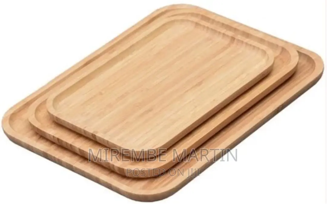 3 Piece Bamboo Wood Tea Food Serving Trays Plates