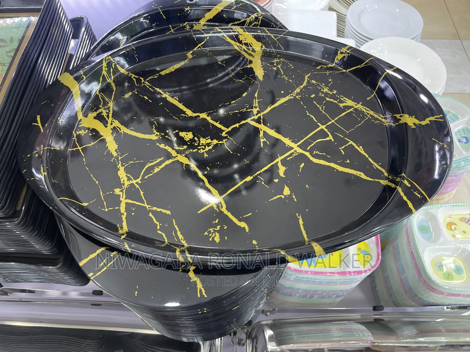 Classic Black With Gold Lines Melamine Tray