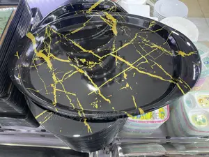 Classic Black With Gold Lines Melamine Tray