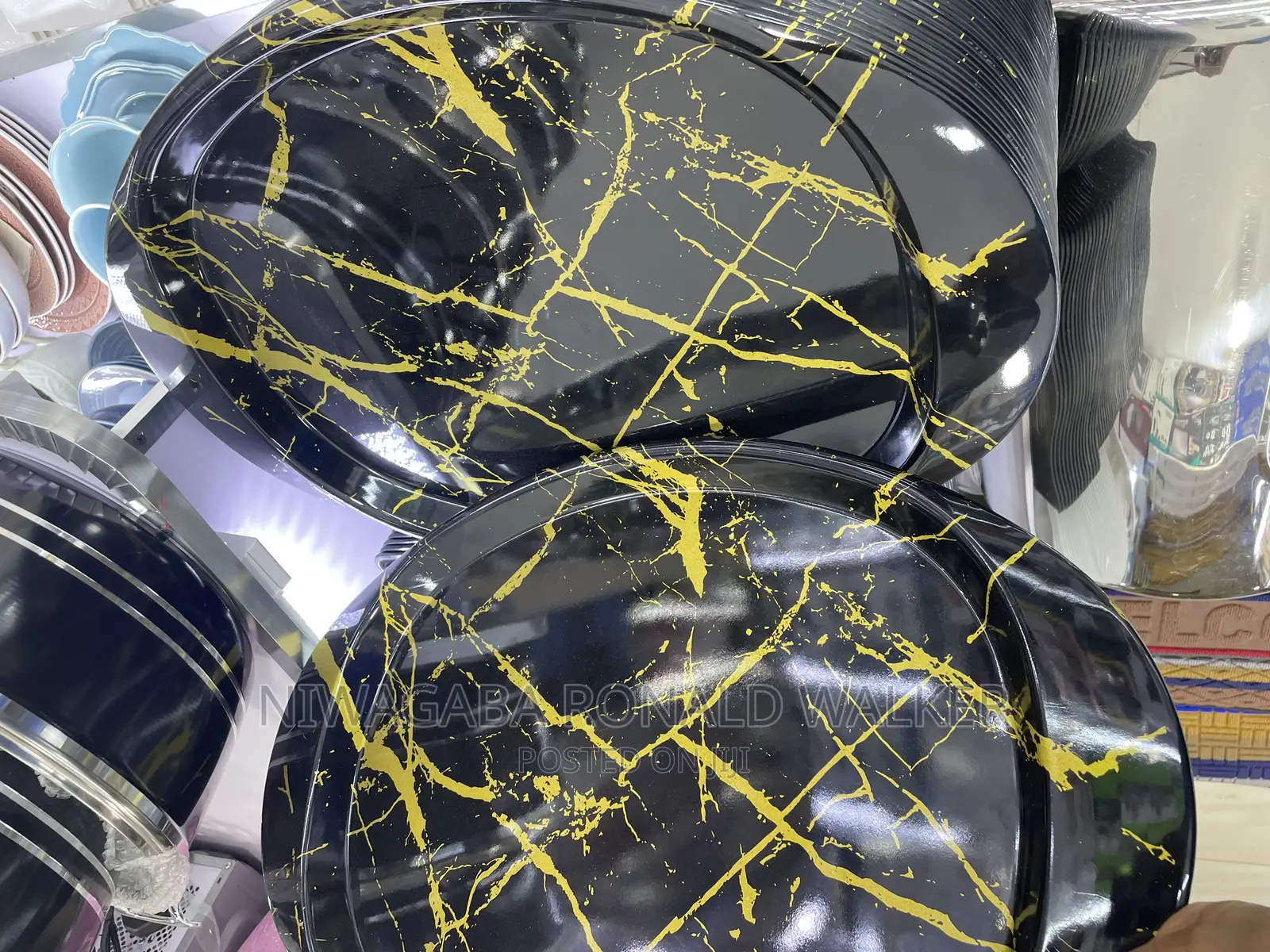 Classic Black With Gold Lines Melamine Tray