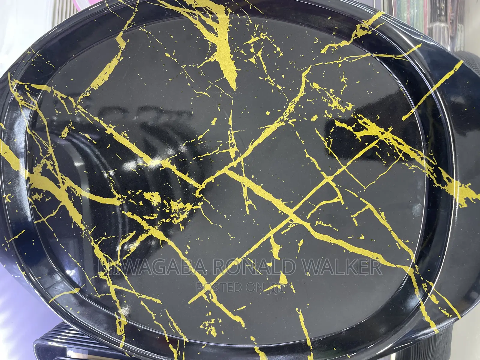 Classic Black With Gold Lines Melamine Tray