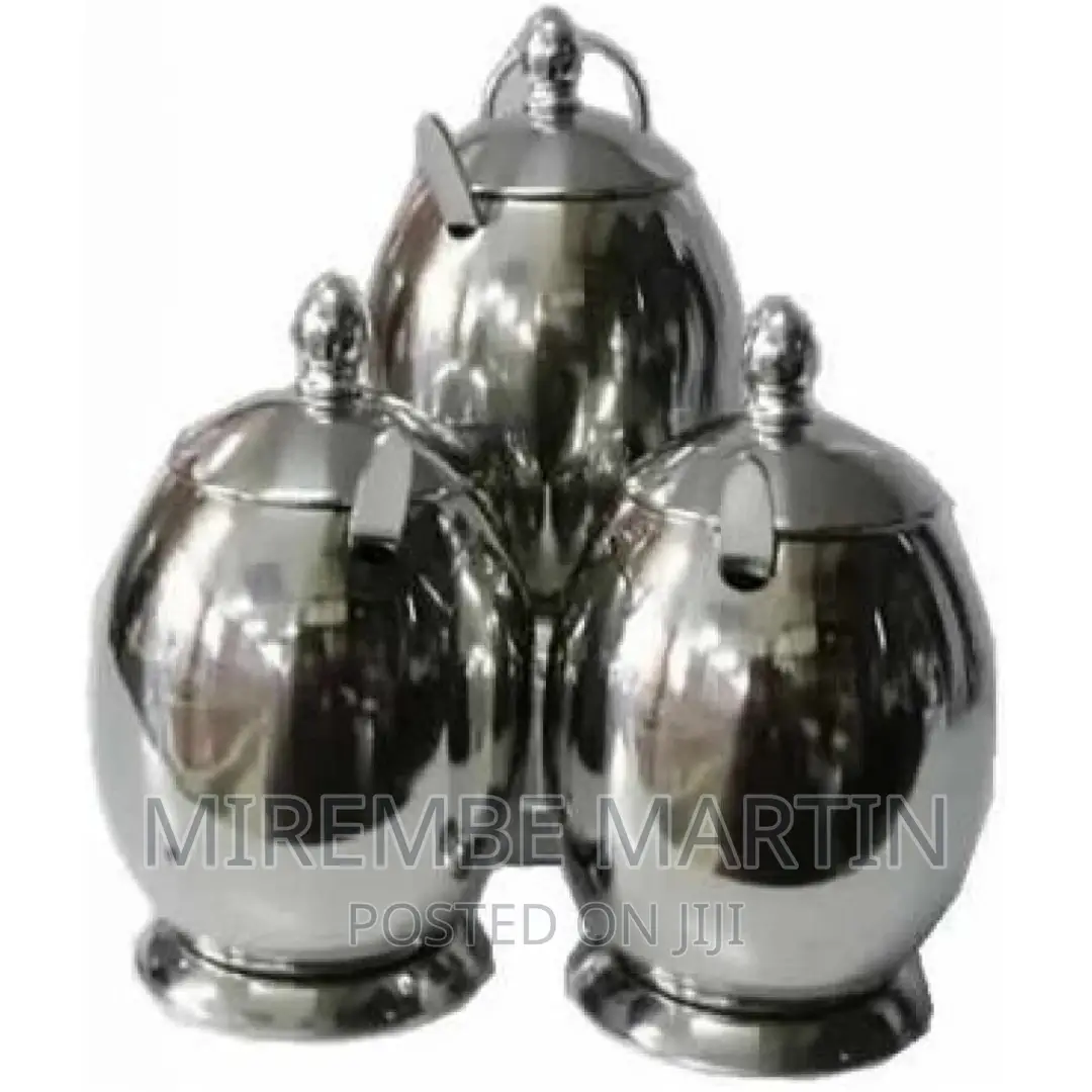 3piece Stainless Steel Spice Sugar Bowl Canister Storage
