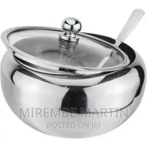 Steel Sugar Bowl With Spoon and Glass Lid
