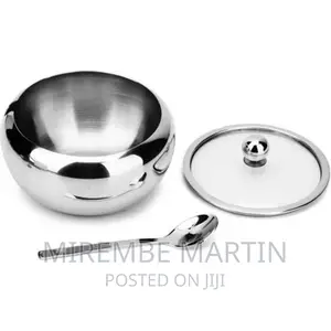 Steel Sugar Bowl With Spoon and Glass Lid