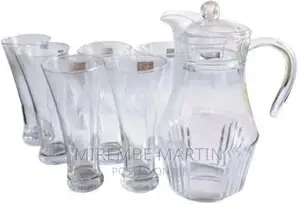 6 Drinking Glasses With a Funnel Shape Plus 1 Glass Jug
