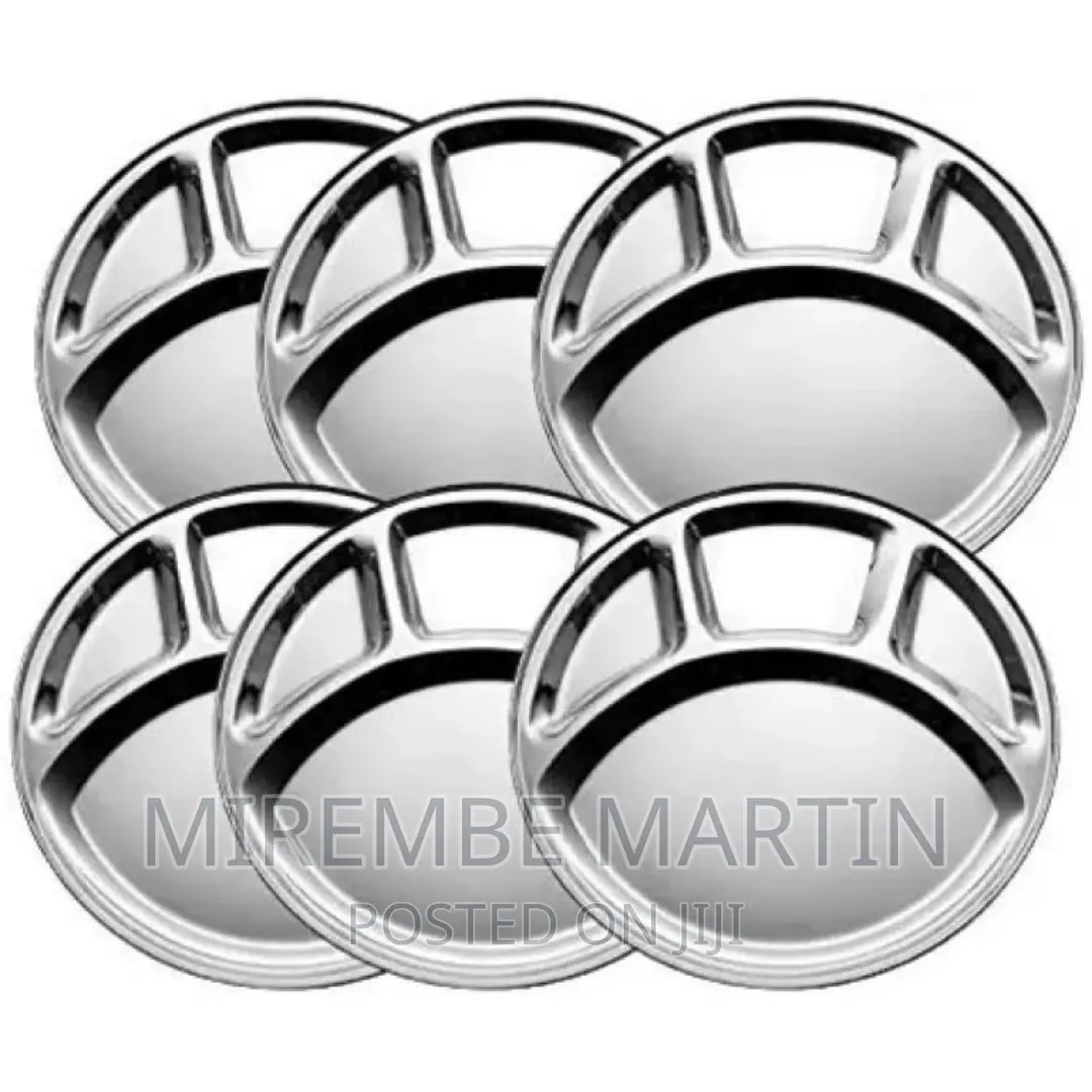 6 Pc Stainless Steel Round 4-in-1component Dinner Plate Tray