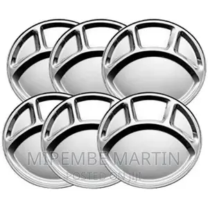 6 Pc Stainless Steel Round 4-in-1component Dinner Plate Tray
