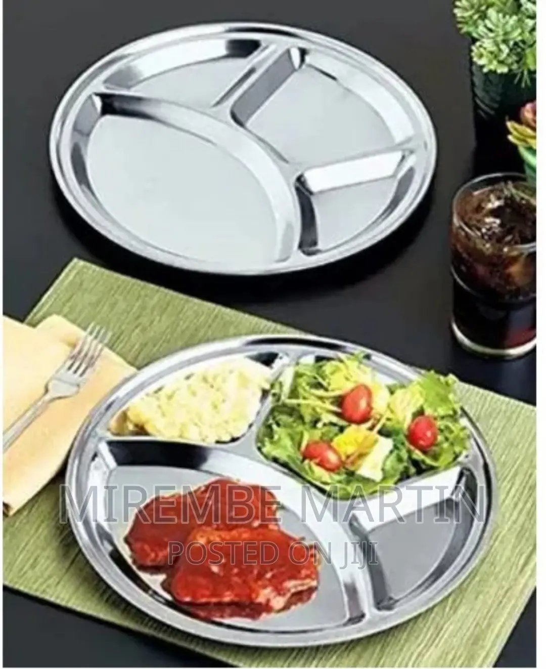 6 Pc Stainless Steel Round 4-in-1component Dinner Plate Tray