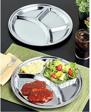 6 Pc Stainless Steel Round 4-in-1component Dinner Plate Tray