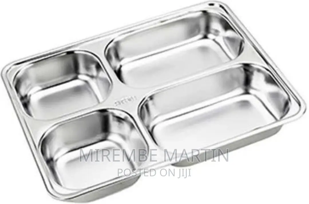 6pc Stainless Steel Rectangle 4 In1 Compartment Plate Tray