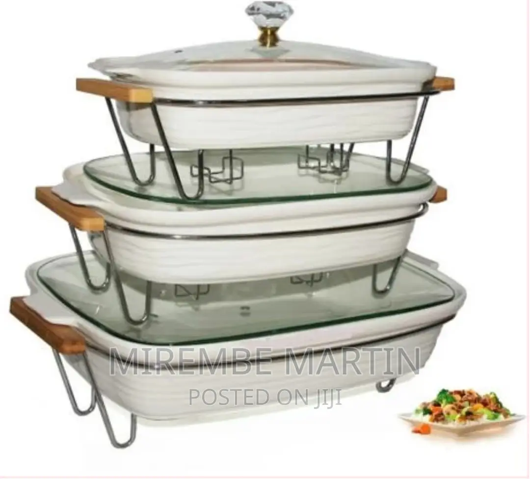 3 Pieces Of Ceramic Chafing/Serving Dishes Warmer