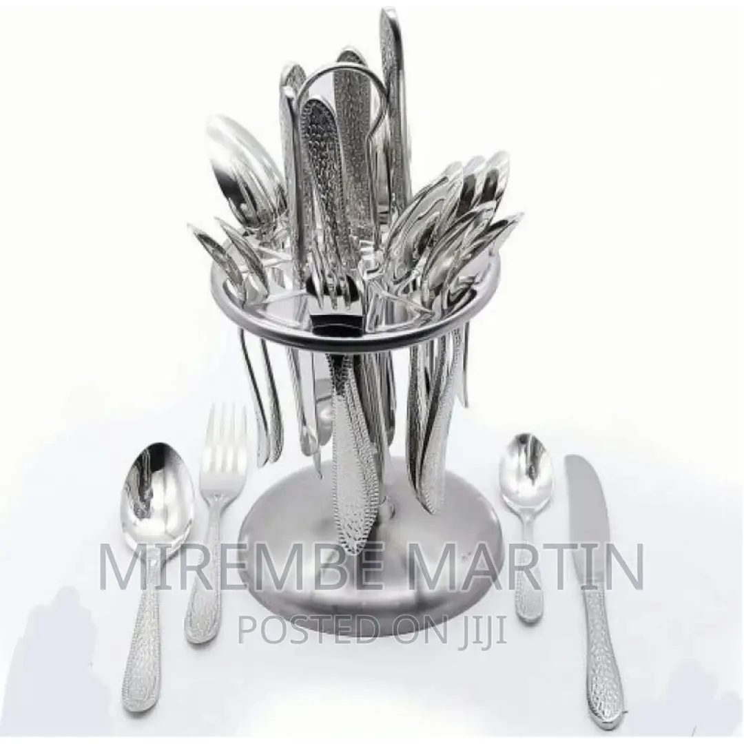 24 PCS Plain Dinner Cutlery (Forks, Spoons Knives) Stand