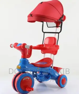 3 in 1 Kids Tricycle With Pusher and Removable Canopy