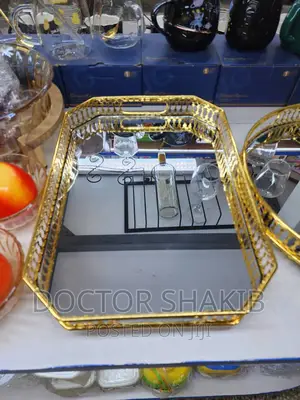 Gold Mirror Vanity Glass Decorative Tray