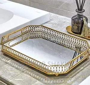 Gold Mirror Vanity Glass Decorative Tray
