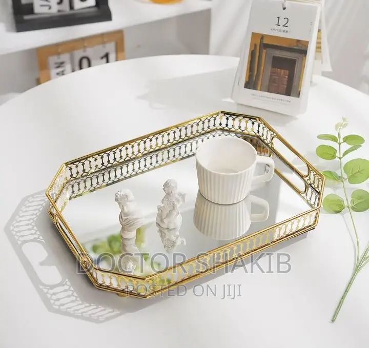 Gold Mirror Vanity Glass Decorative Tray