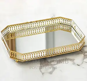 Gold Mirror Vanity Glass Decorative Tray