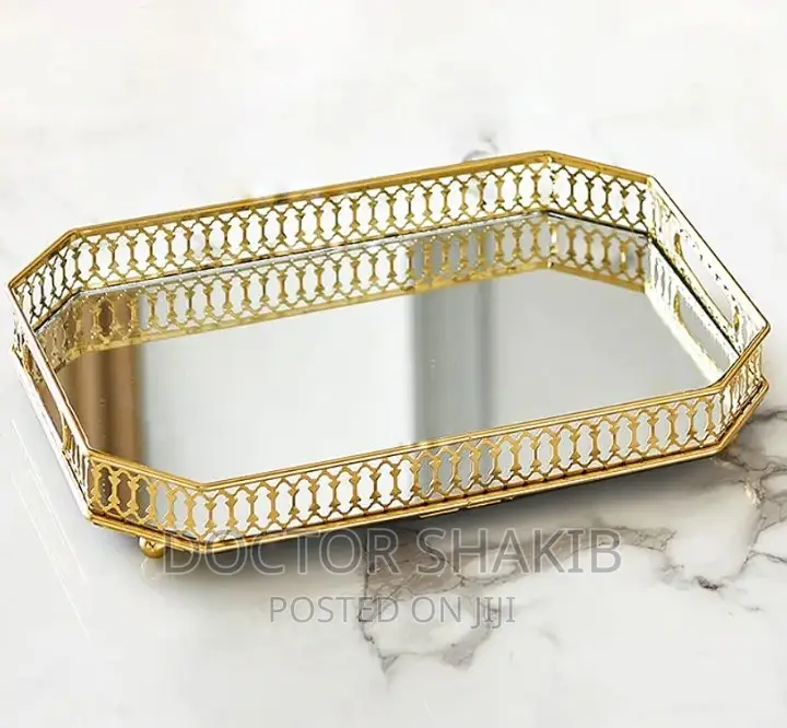 Gold Mirror Vanity Glass Decorative Tray