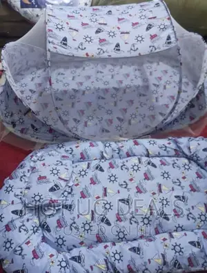 Foldable Baby Mosquito Net-blue With Multicolor Flowers