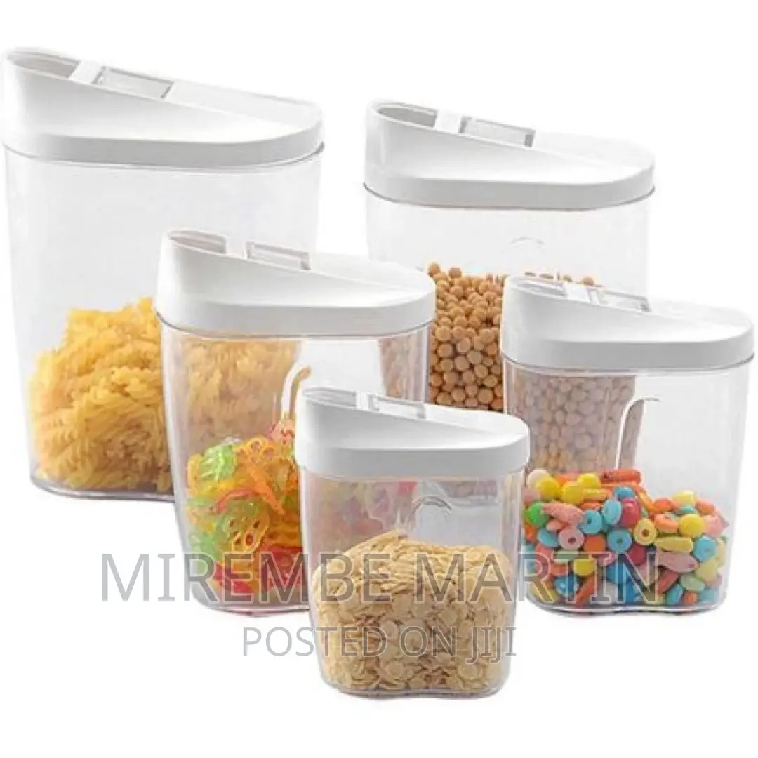Containers 5pc Plastic Canisters With Vacuum Pour Seal Lids-