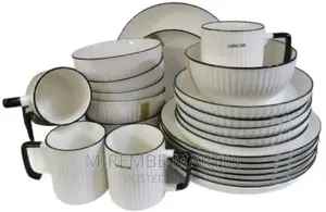 24pcs of Black Line Design Plates Bowls Cups Dinner