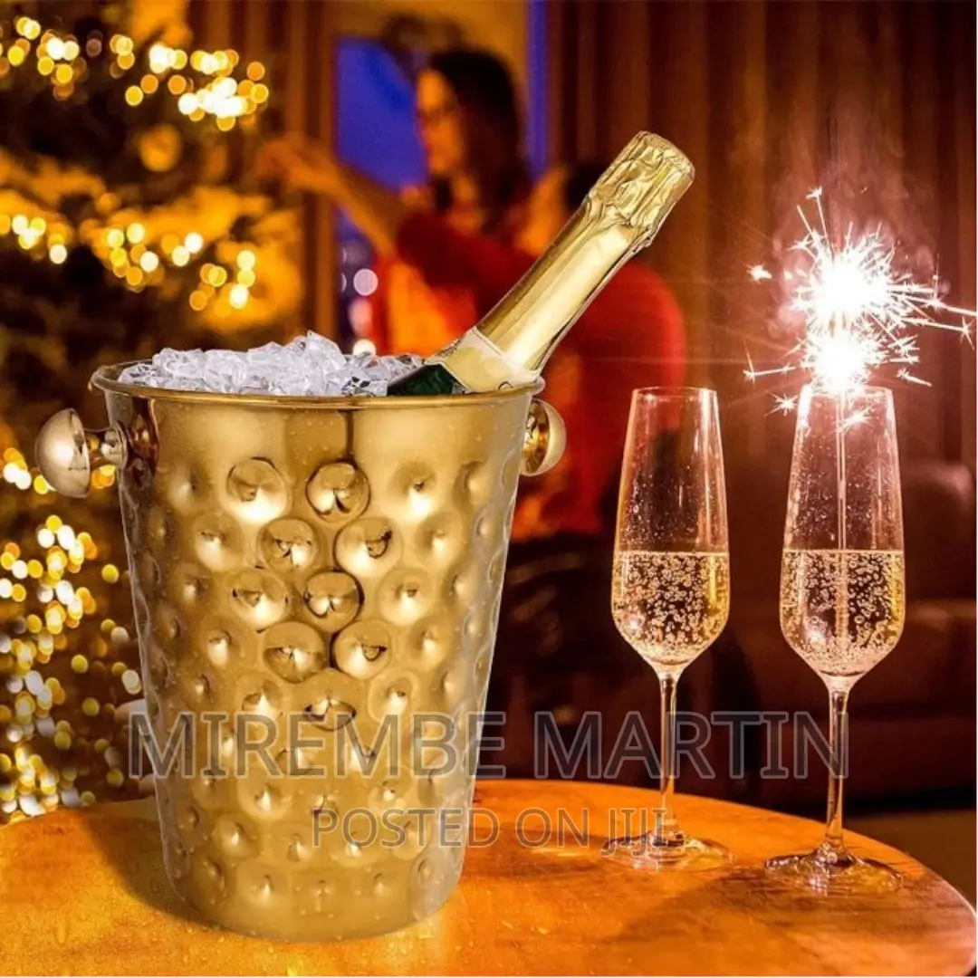 Golden Hammered Mirror Pattern Ice Bucket Wine