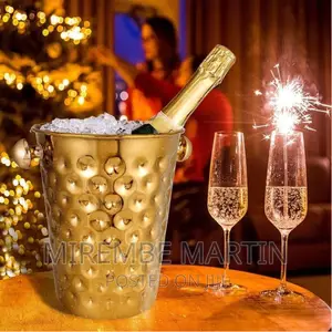 Golden Hammered Mirror Pattern Ice Bucket Wine