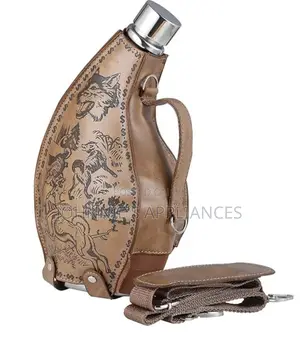 Stainless Steel Whiskey Bottle With Its Leather Bag