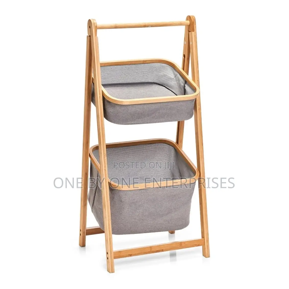 2 Tier Bamboo Storage Basket /Polyester Grey