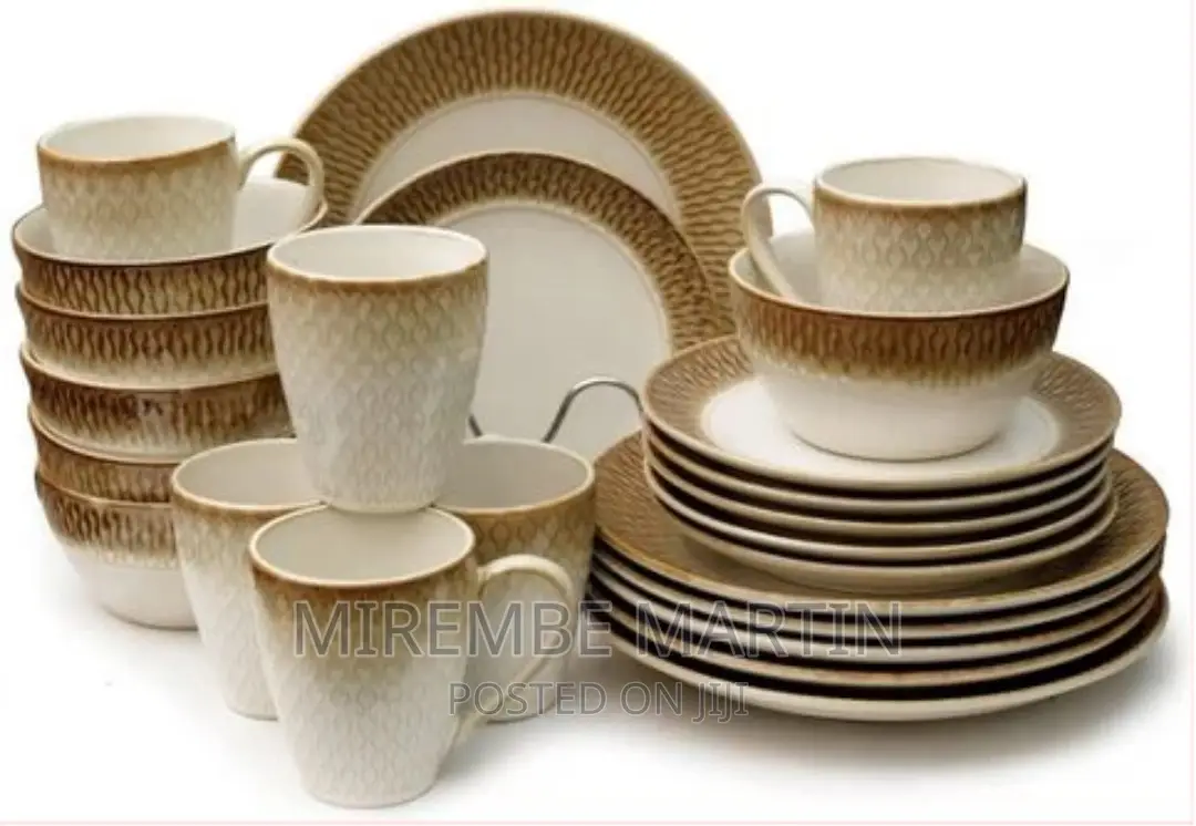 24pcs Mat Design Plates Bowls Cups Sideplate Dinnerware Set