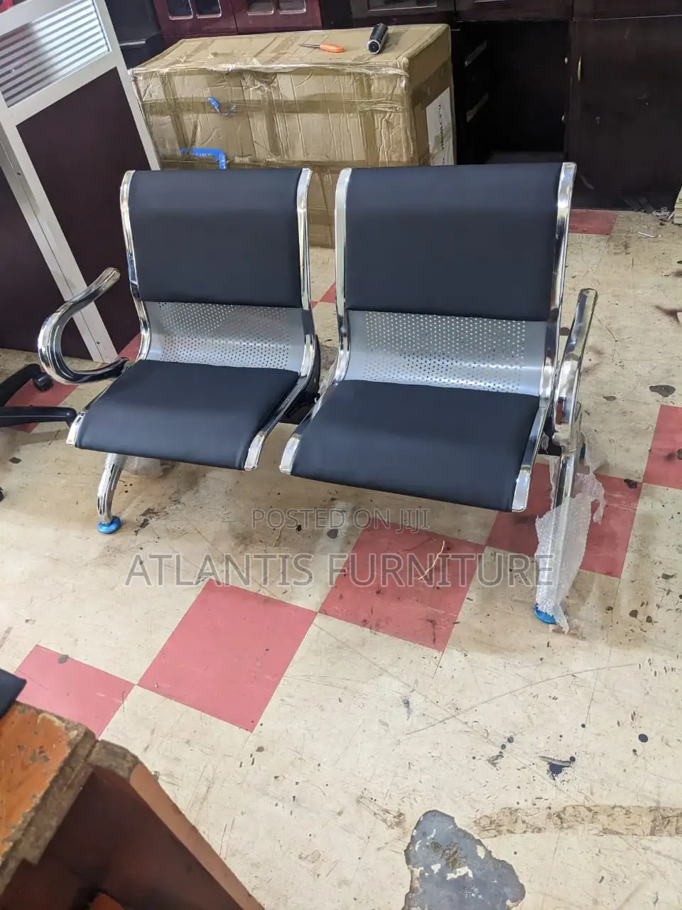 Silver Two Seater Waiting Chair Cushioned.