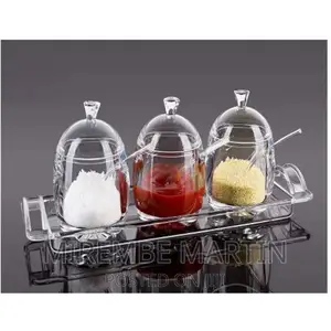 3pc Acrylic Sugar Bowl Jam Jar Spice Storage Tin Canister-