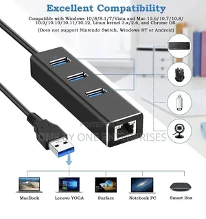 USB Hub 3.0 With 3 Ports, RJ45 Gigabit USB LAN Adapter