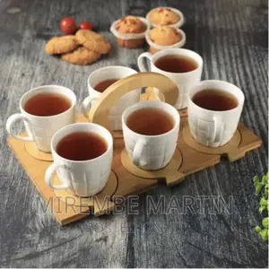 13 PCS Porcelain Coffee Tea Cup Set With Bamboo Saucers