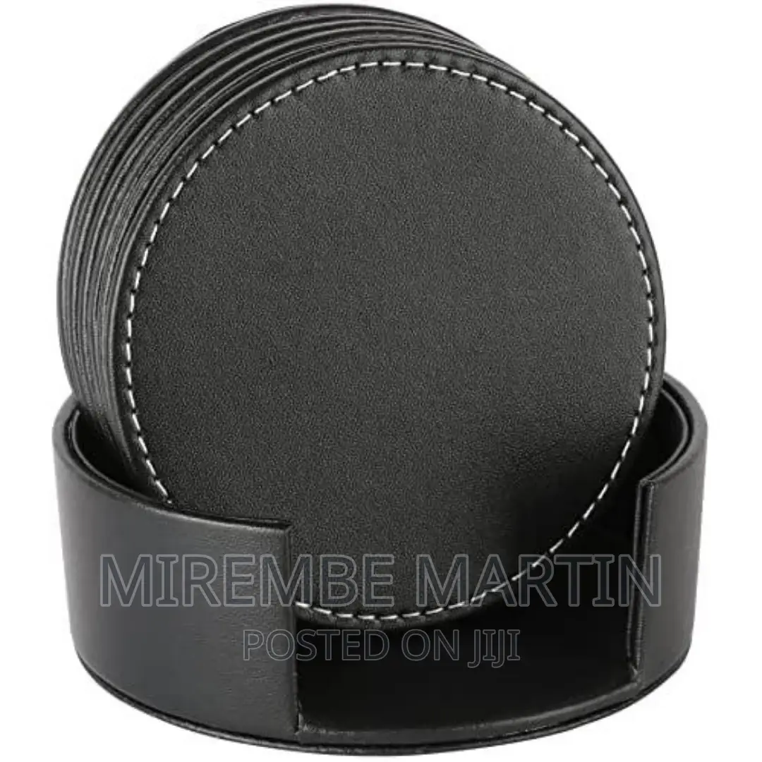 7 Piece Leather Drink Coasters Round Cup Mat Pad