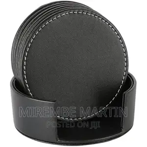 7 Piece Leather Drink Coasters Round Cup Mat Pad