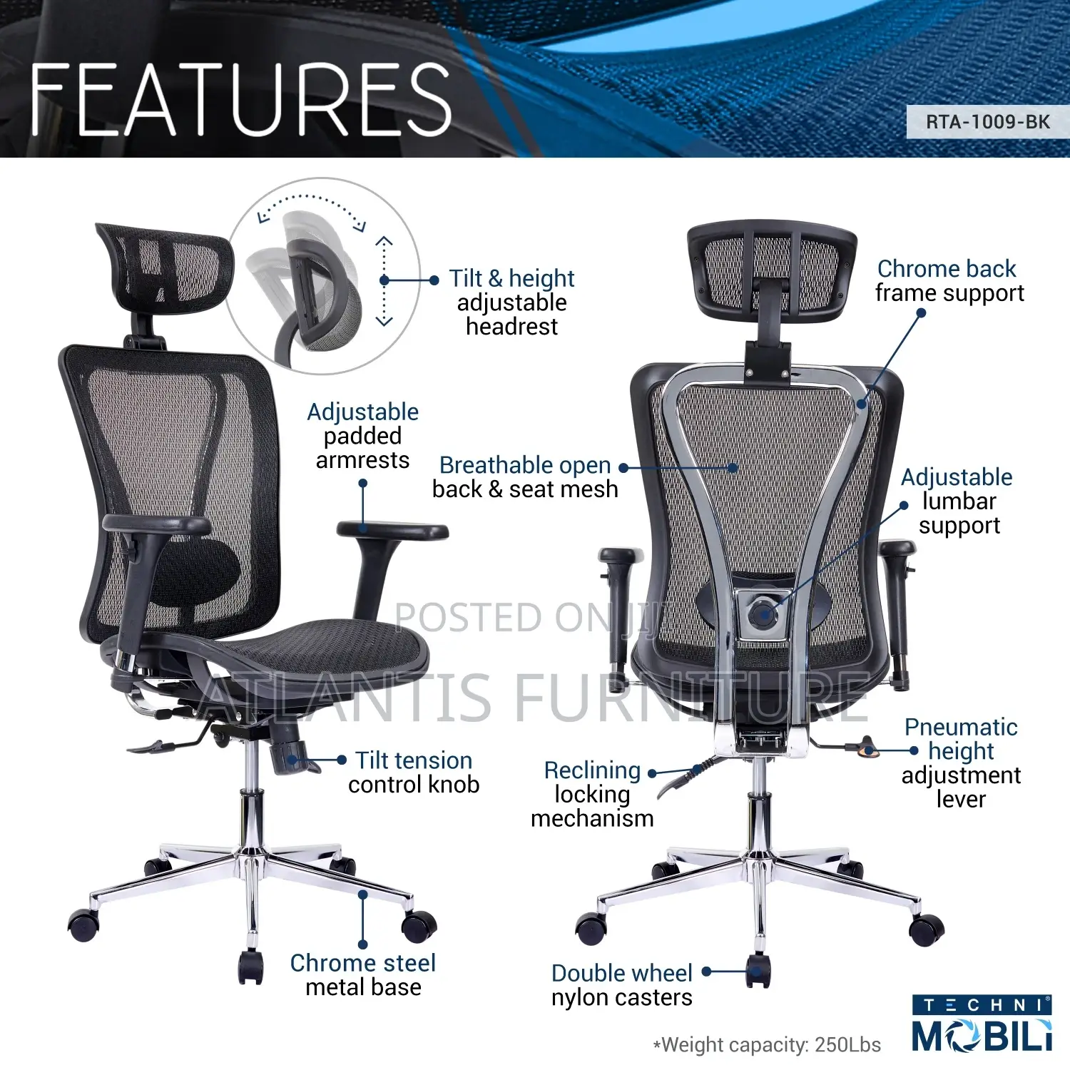 Double Nylon Wheel Casters Office Chair