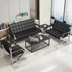 Office Executive Black Sofa Set With Metallic Silver Legs