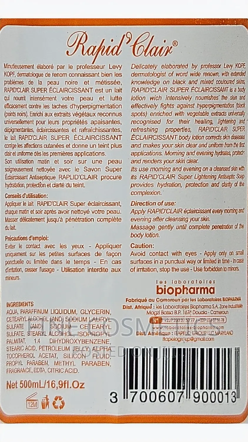 RAPID CLAIR Super Eclaircissant Absolute Whitening Lotion.