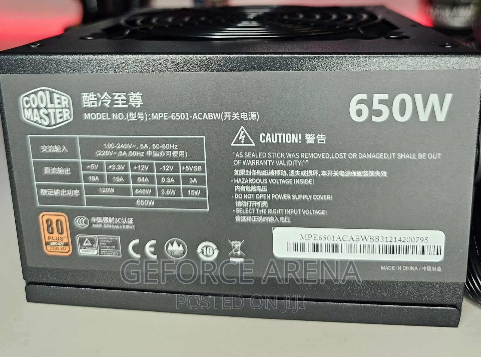 Coolermaster 650watts Desktop Power Supply Unit - Brand New