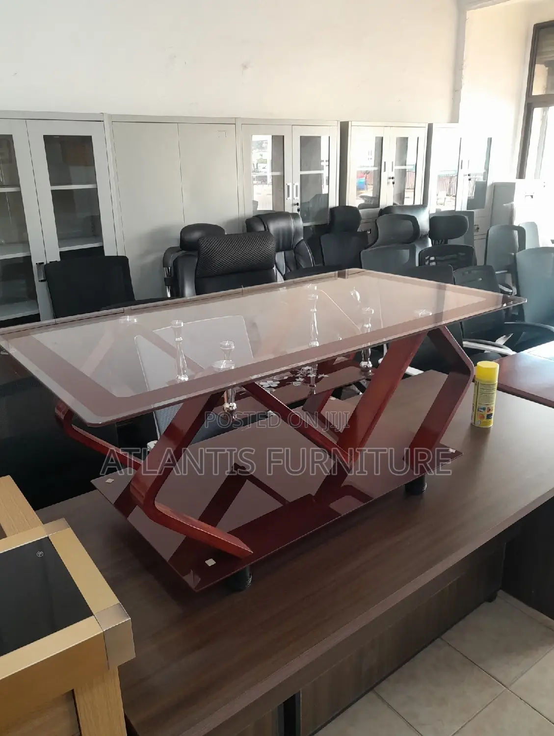 Executive Glass Table With Wooden Legs