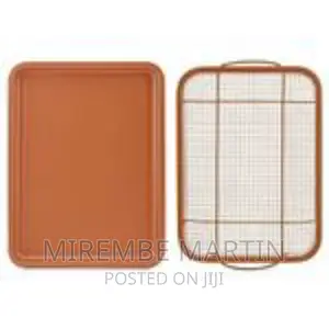 Oven Air Fryer Crisp Pan/Tray Mesh Basket Set, Copper.