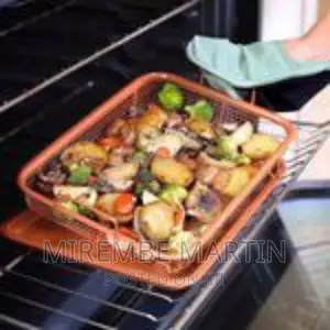 Oven Air Fryer Crisp Pan/Tray Mesh Basket Set, Copper.