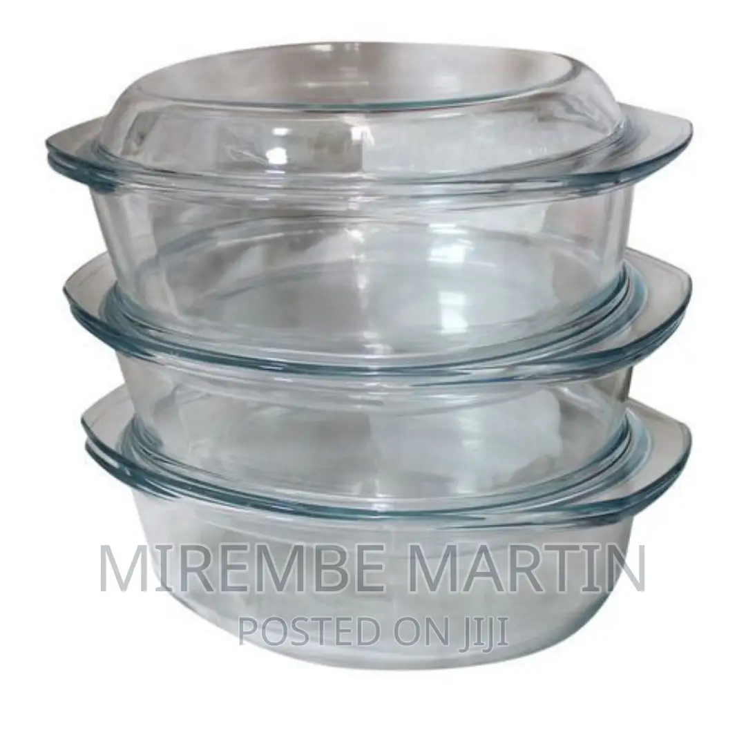 3 Pieces of Oval Tempered Glass Caserole Serving Dishes