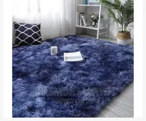 Fluffy Dark Blue Patched Soft Carpet