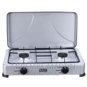 Winning Star Two Burner Gas Cooking Stove With Lid -Grey