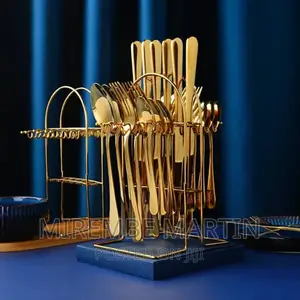 Set of 24 Pieces Gold Cutlery With Stand
