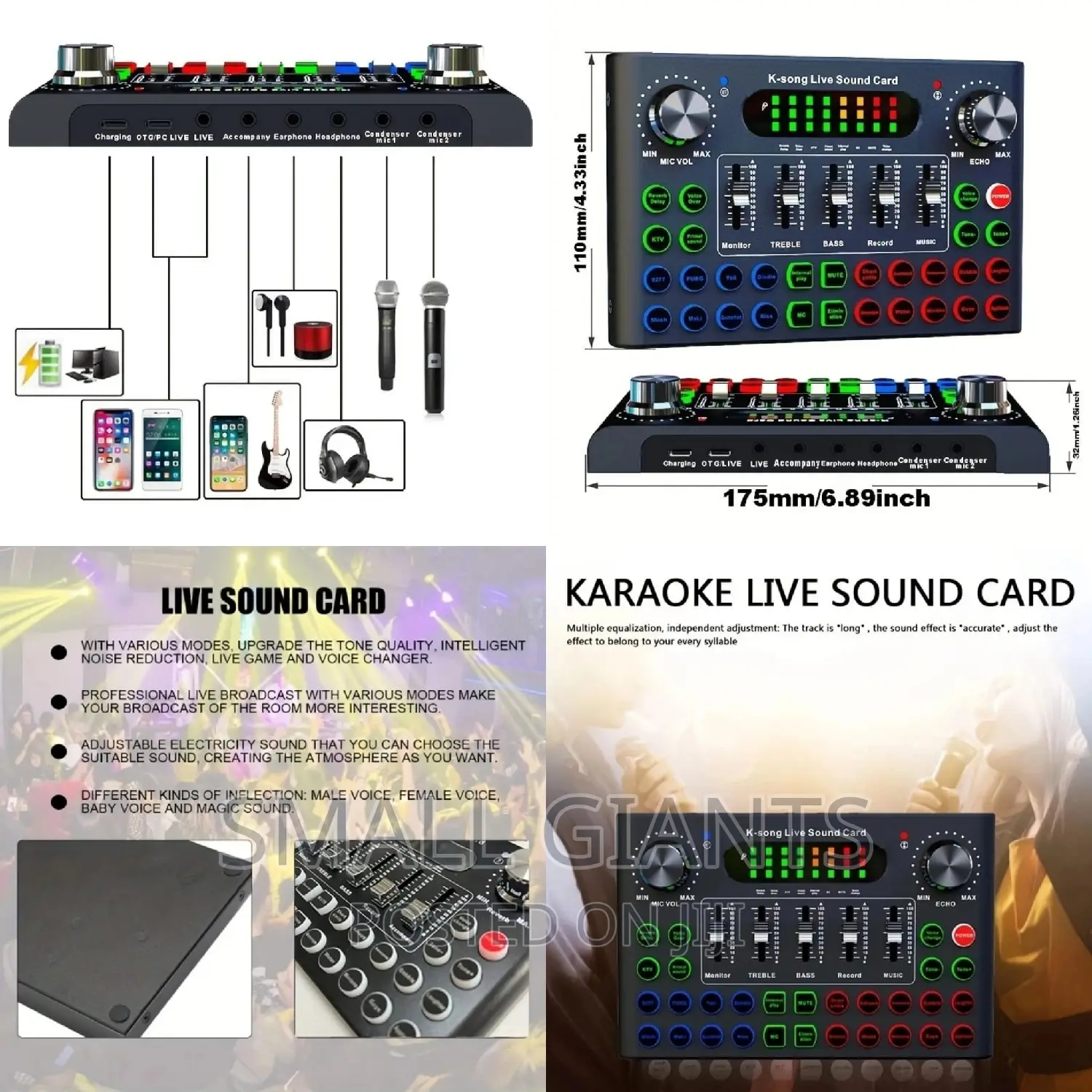 Live Sound Card Wid Effects,Voice Changer BT Accompaniment