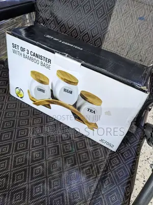 Ceramic Canister Set With Bamboo Base