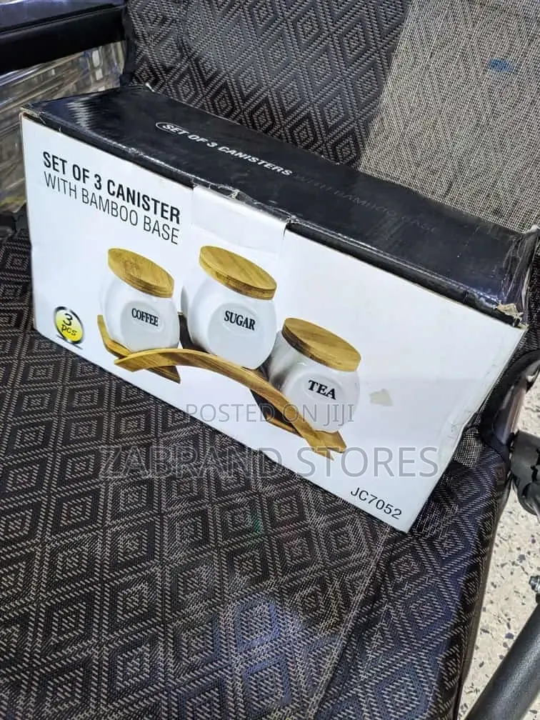 Ceramic Canister Set With Bamboo Base